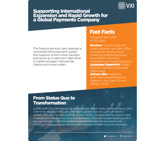 Case study cover titled Supporting International Expansion and Rapid Growth for a Global Payments Company