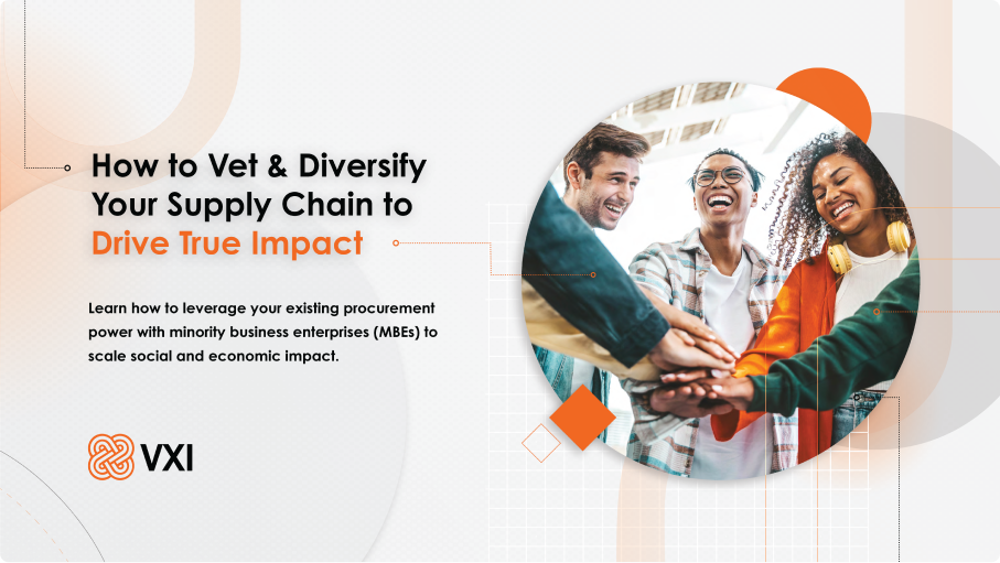 Cover of the ebook 'How to Vet & Diversify Your Supply Chain to Drive True Impact', featuring a diverse group of professionals.